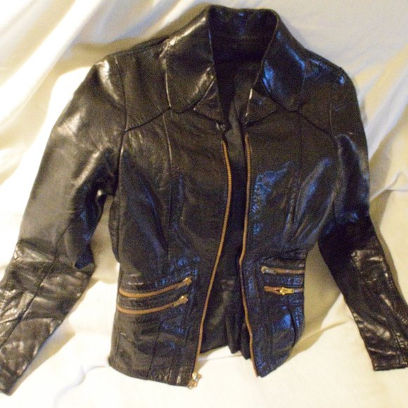 Glasswater Leathers vintage 1977custom womens black motorcycle jacket